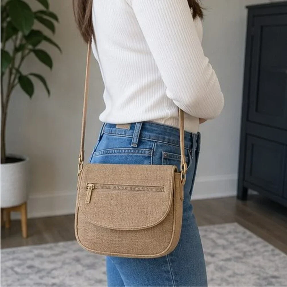 Camel Woven Crossbody Bag